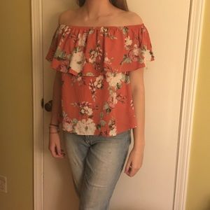 Orange Floral Off-the-shoulder top